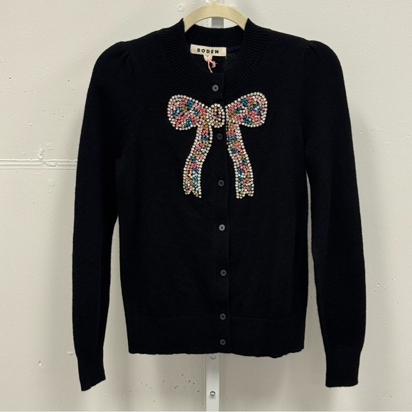 NWT Boden Fenella Embellished Wool Blend Button Down Cardigan Black XS - Picture 2 of 12